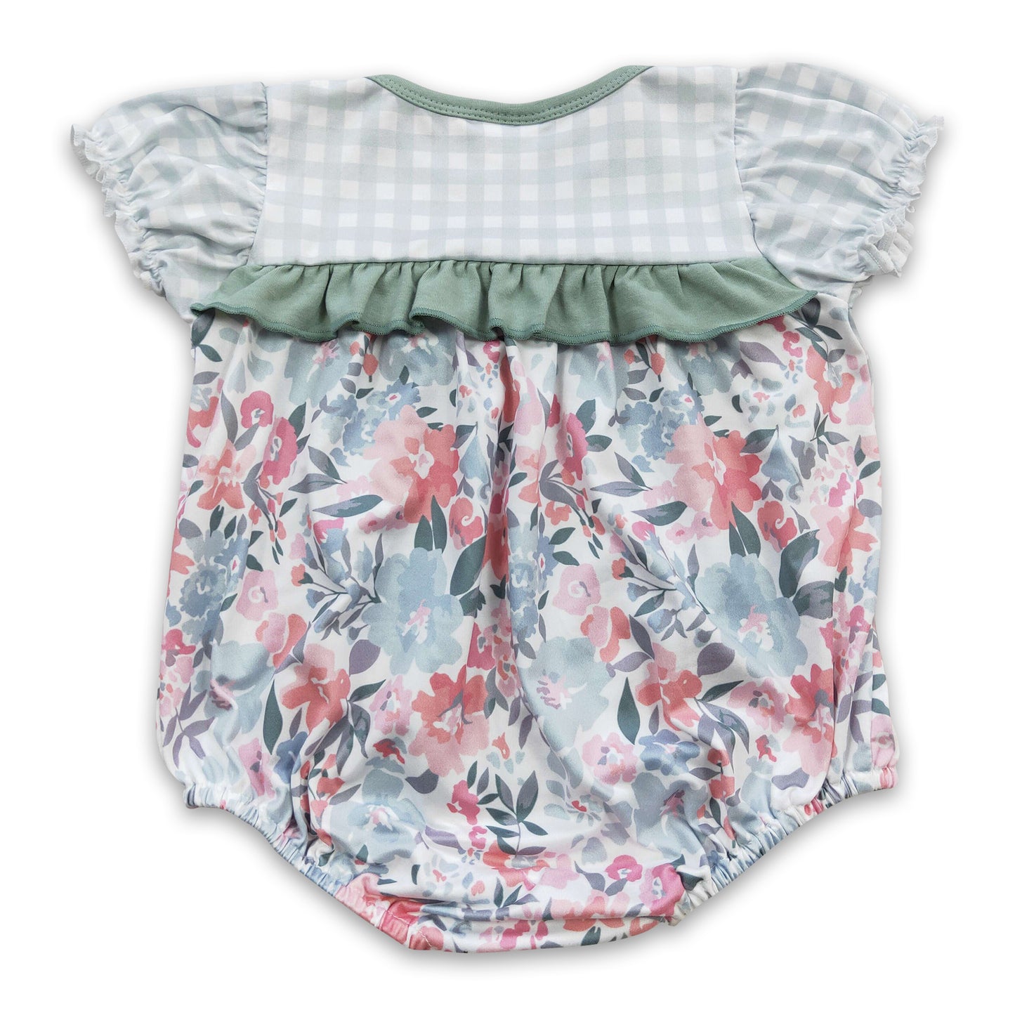 Plaid short sleeves floral baby girls romper