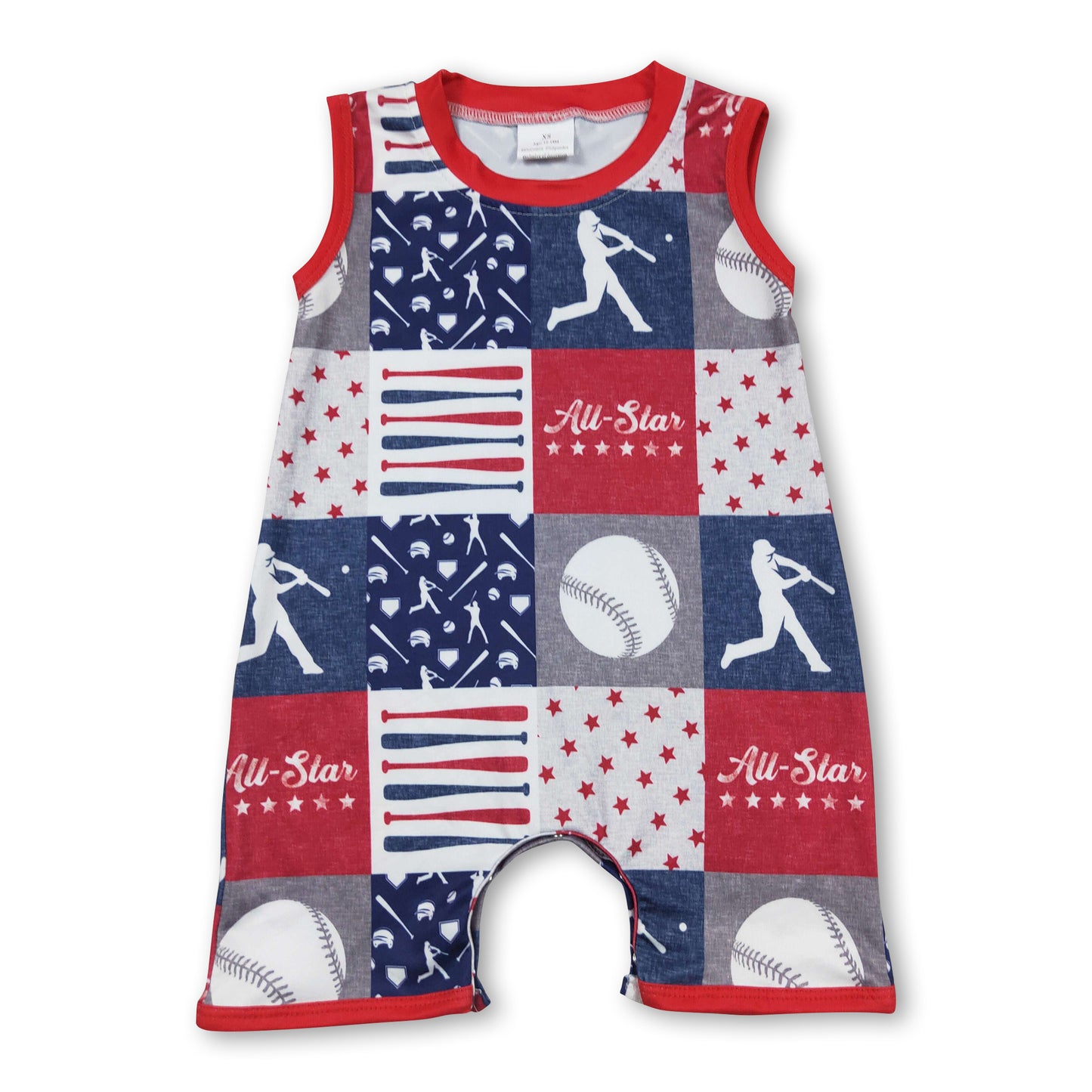 Baseball patchwork sleeveless baby boy romper