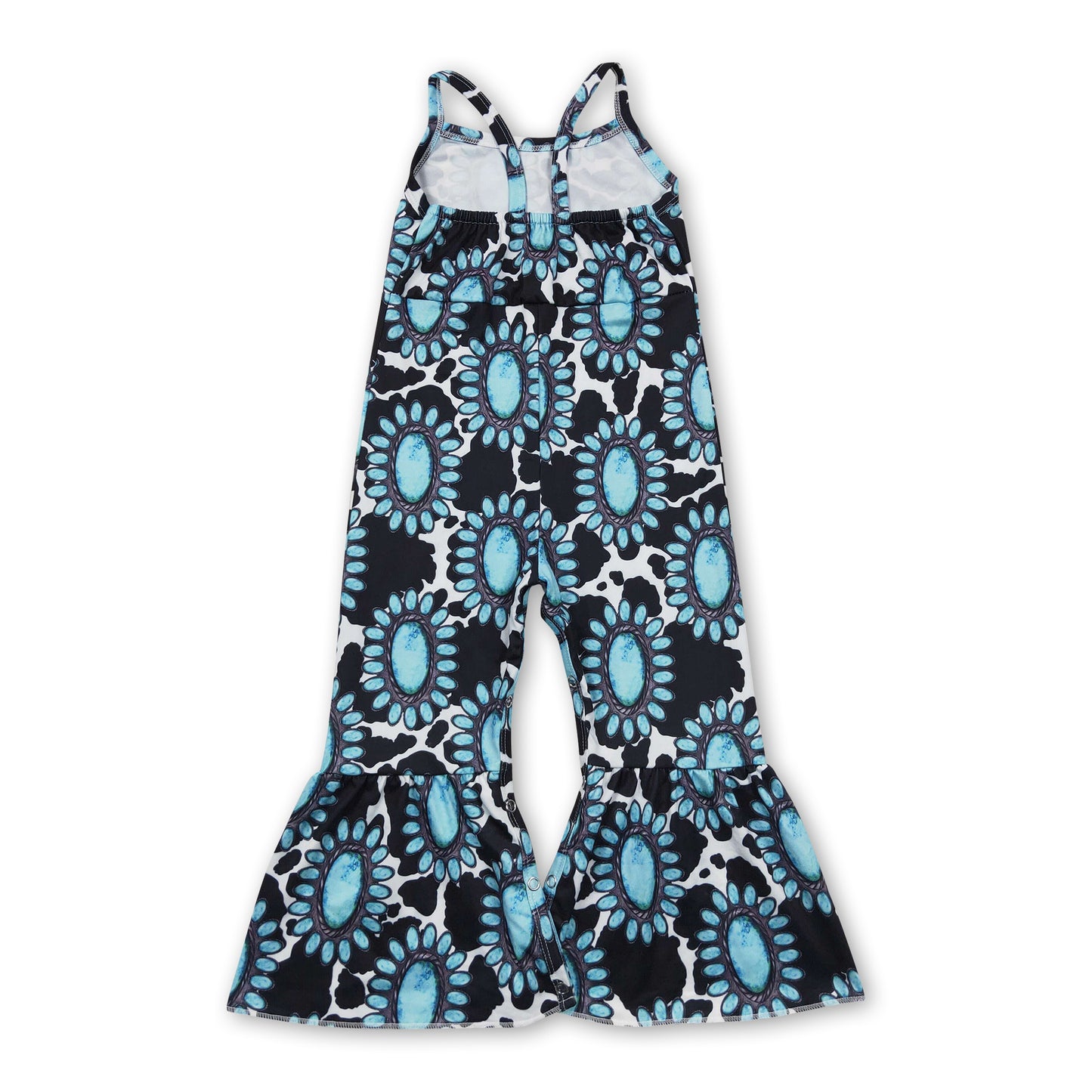 Turquoise cow sleeveless kids girls jumpsuit