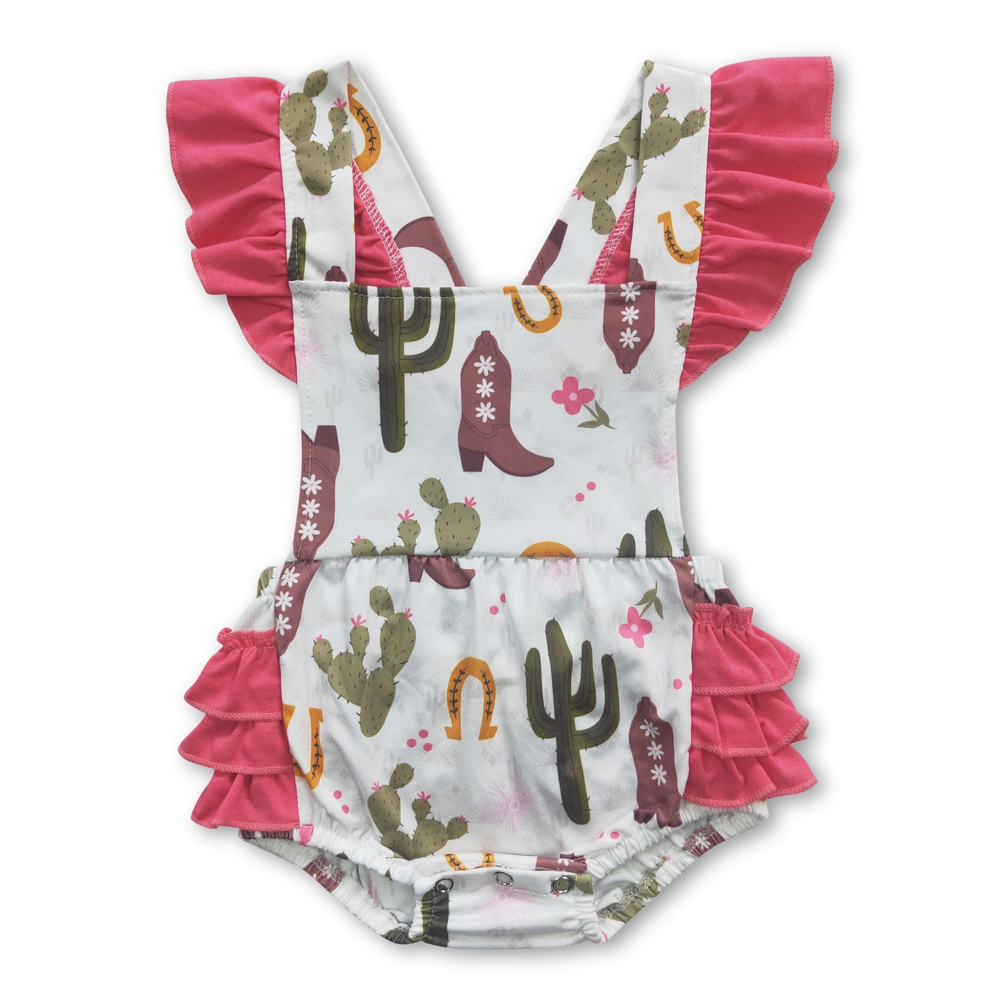 Cactus boots bubble baby girls western romper