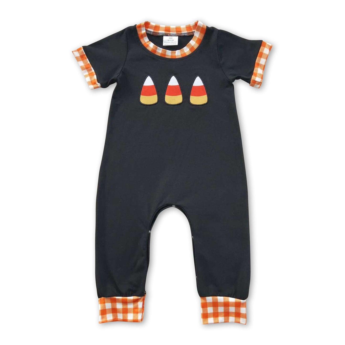 Candy corn black short sleeves baby boy Halloween romper