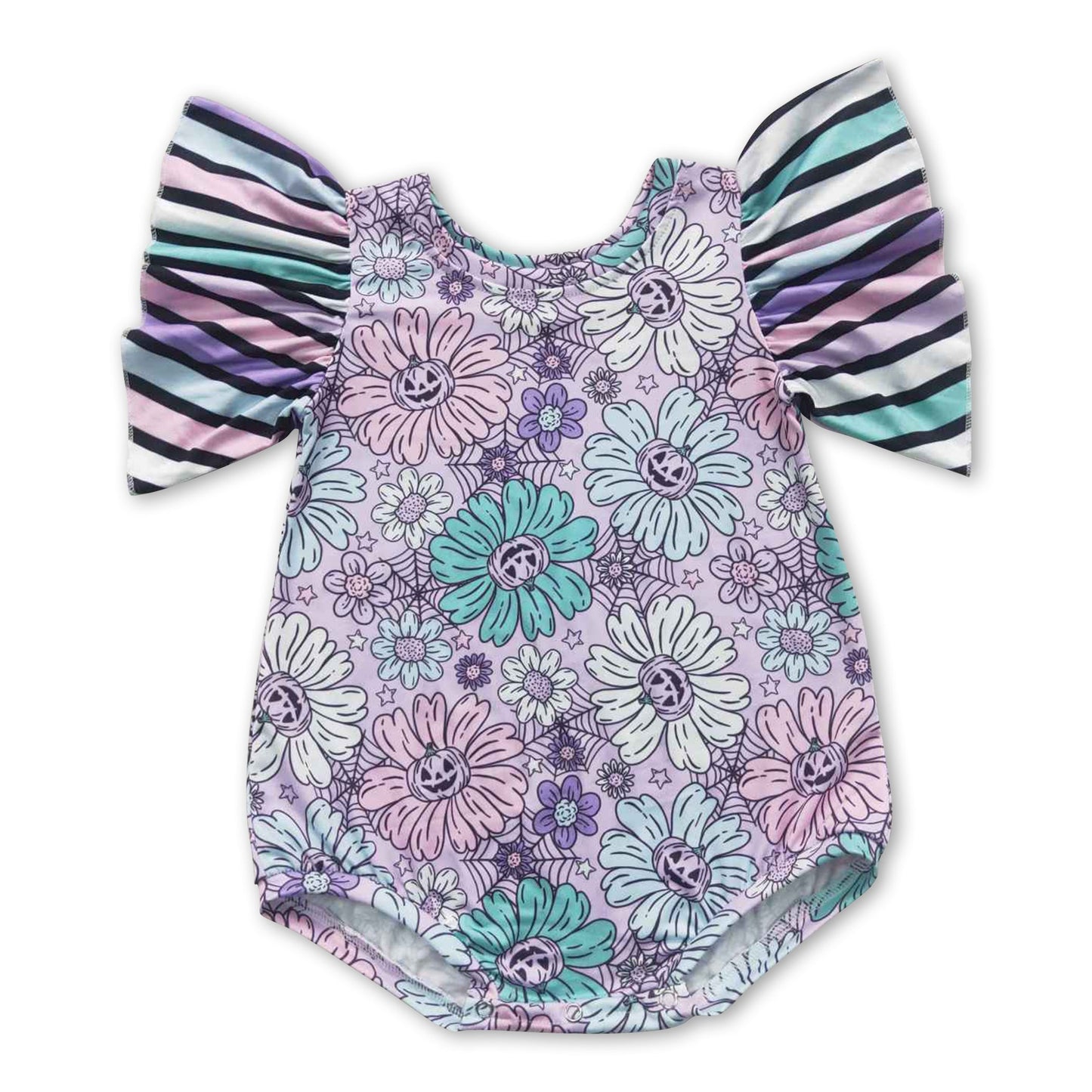Pumpkin flower stripe baby girls Halloween romper
