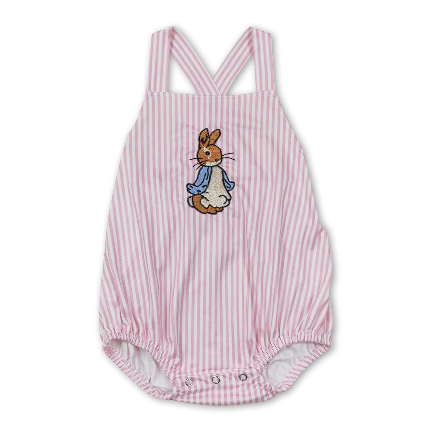 Pink stripe rabbit baby girls easter romper