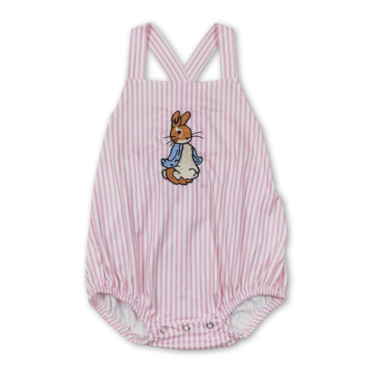 Pink stripe rabbit baby girls easter romper
