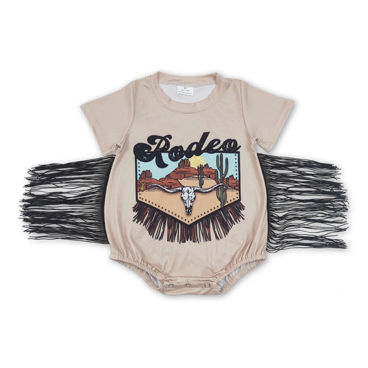 Short sleeves rodeo bull skulll cactus tassels baby romper