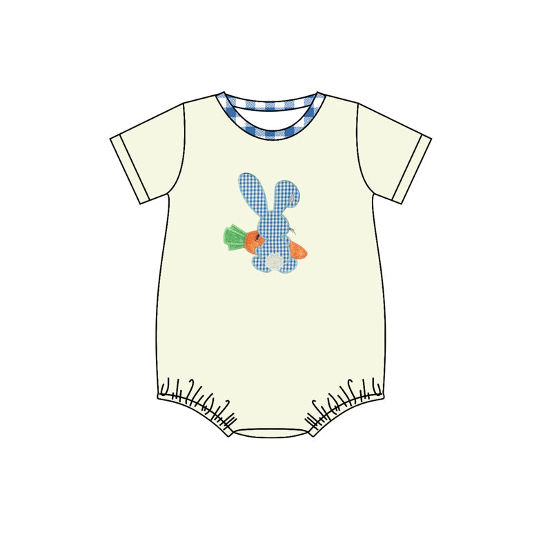 Blue plaid rabbit carrot short sleeves baby boy easter romper