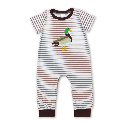 Short sleeves stripe duck brown baby boy romper