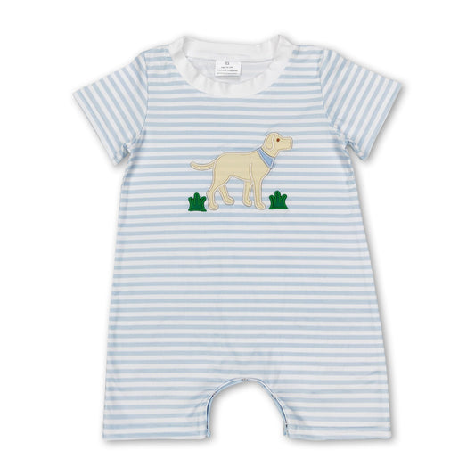 Short sleeves stripe dog baby boy romper