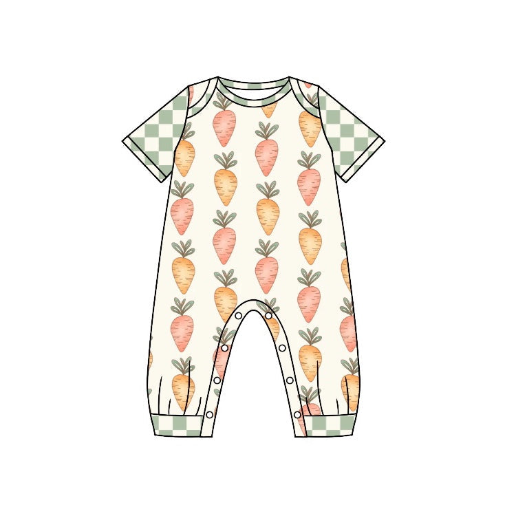 Short sleeves plaid carrot baby boys easter romper