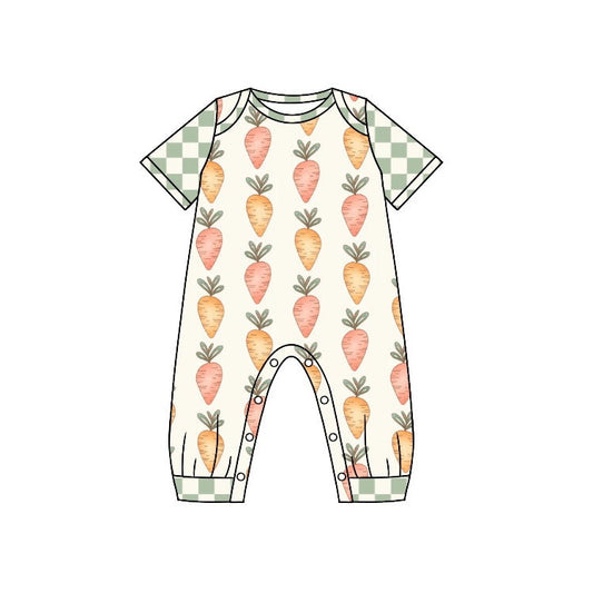 Short sleeves plaid carrot baby boys easter romper