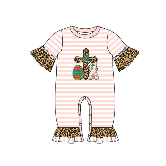 Egg cross bunny stripe leopard baby girls easter romper