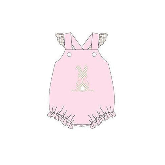 Plaid flutter sleeves pink bunny baby girls easter romper