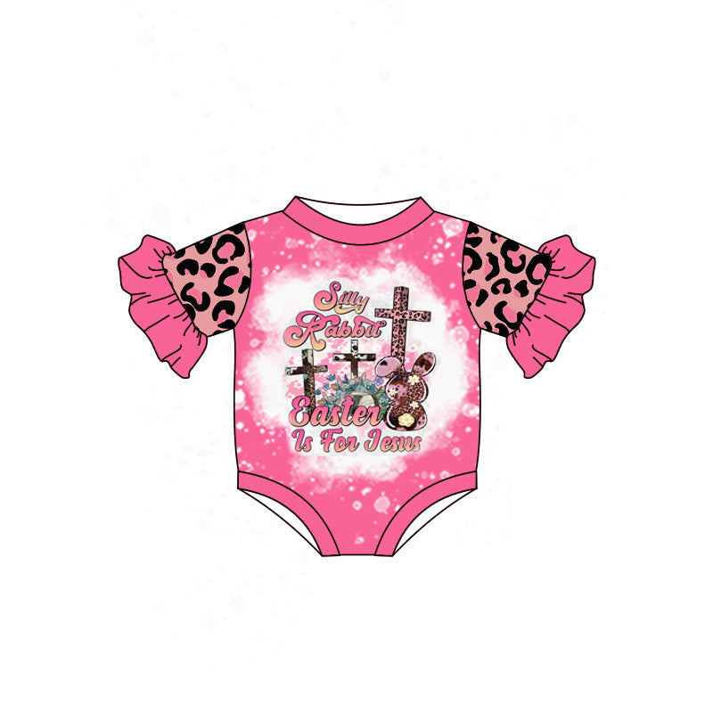 Silly rabbit easter is for jesus leopard baby girls romper