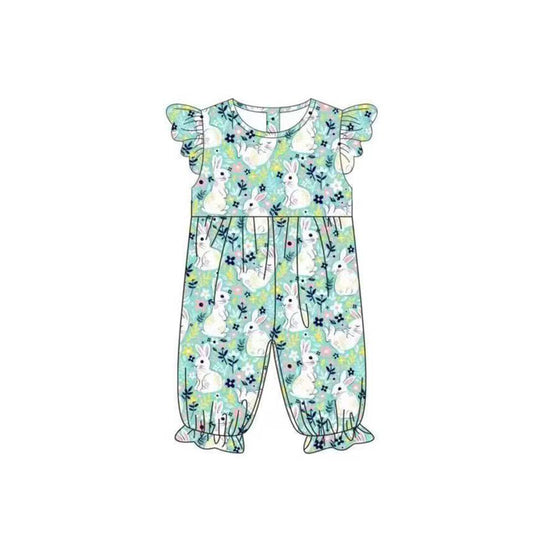 Flutter sleeves floral bunny baby girls easter romper