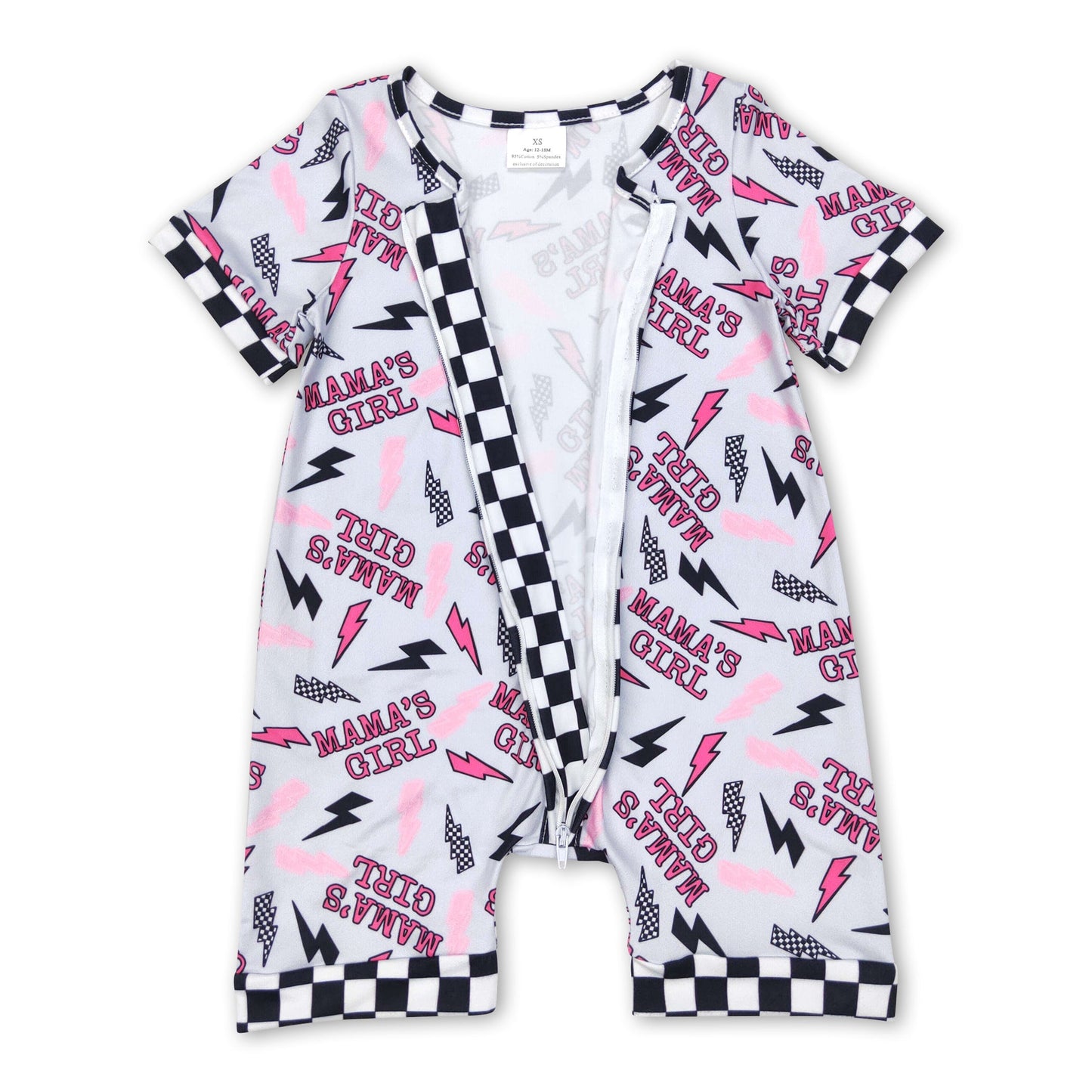 Plaid short sleeves mama's girl thunder baby romper