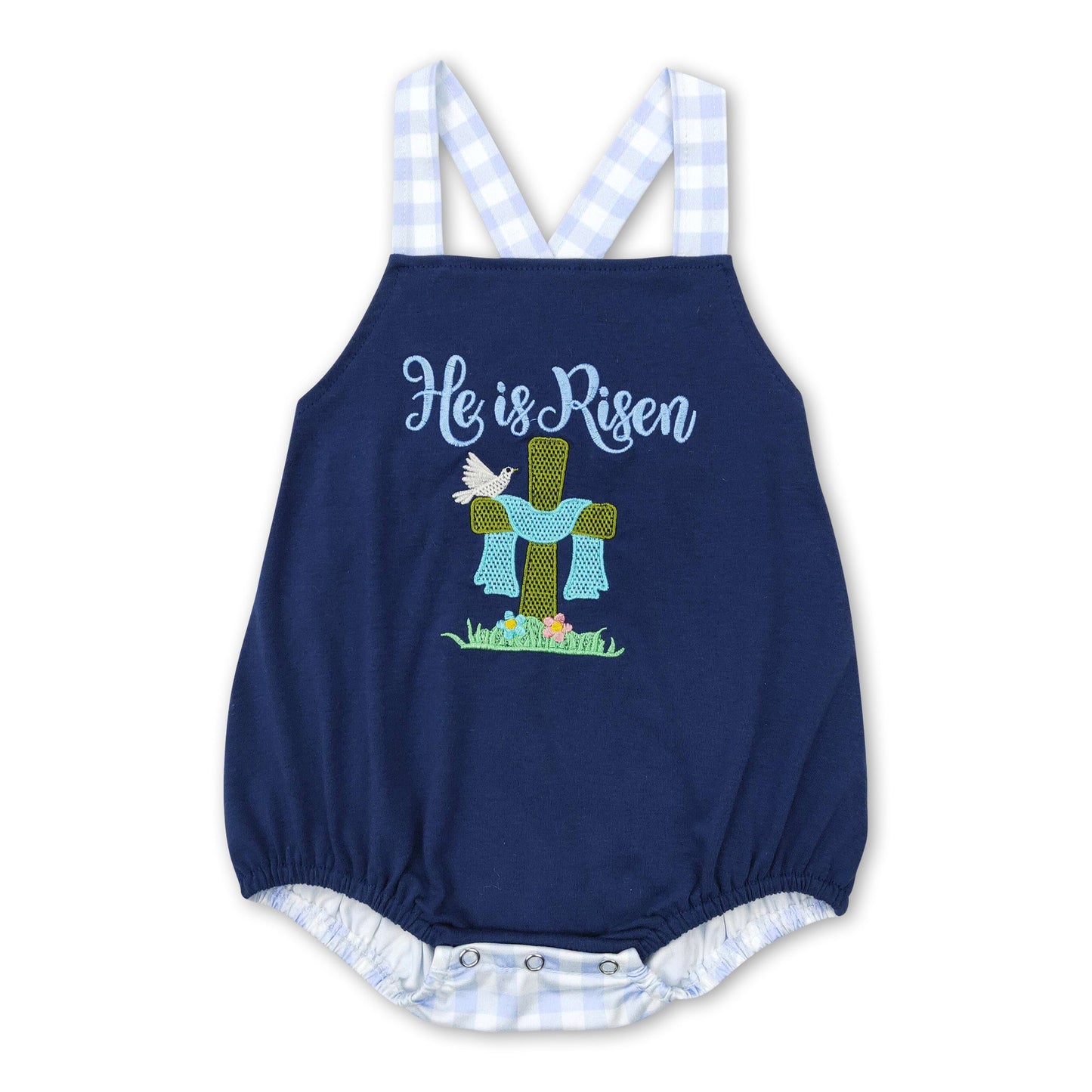 Blue stripe He is risen baby boys easter romper