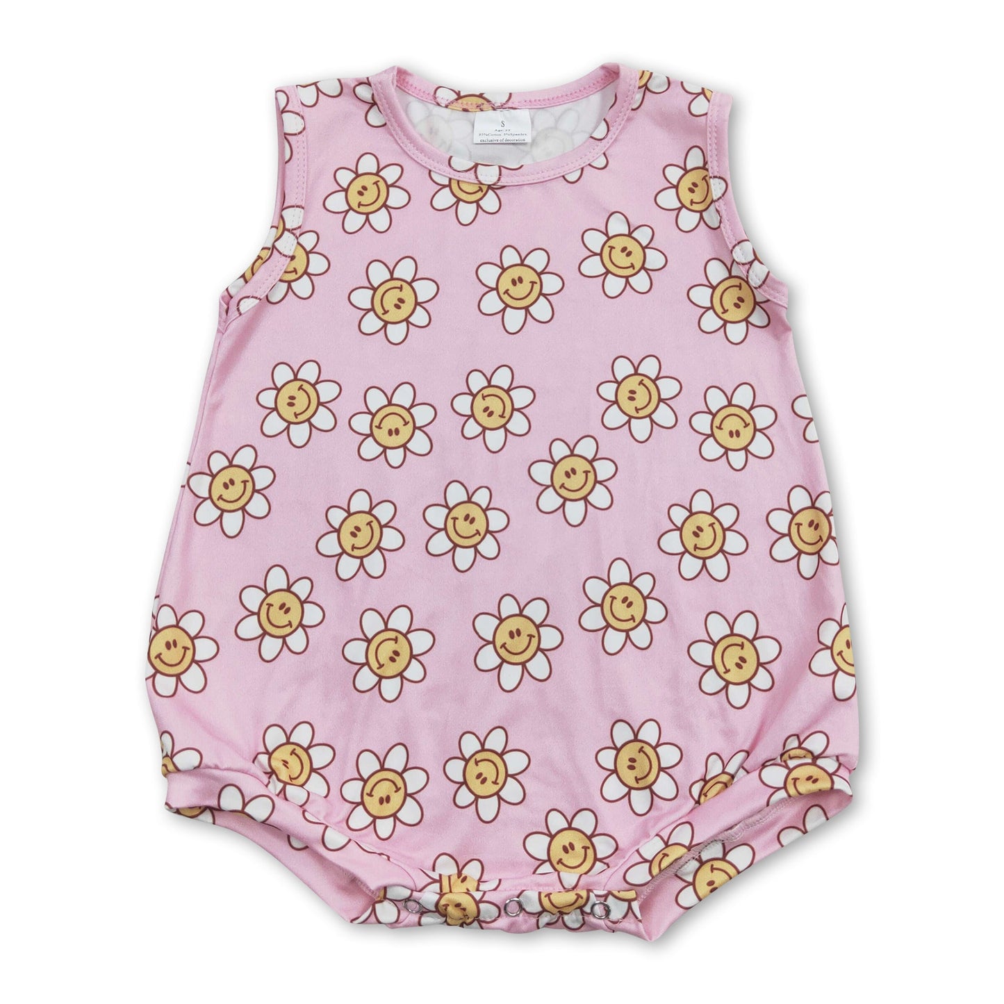 Pink sleeveless smile flower baby girls romper