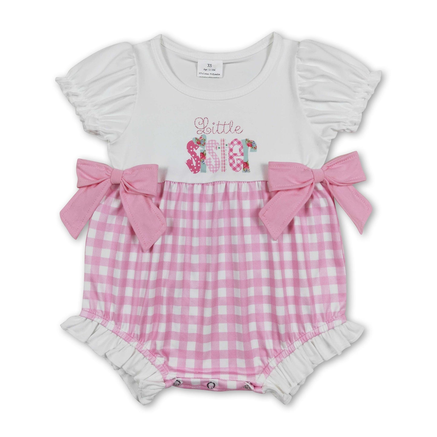 Little sister short sleeves pink plaid baby girls romper