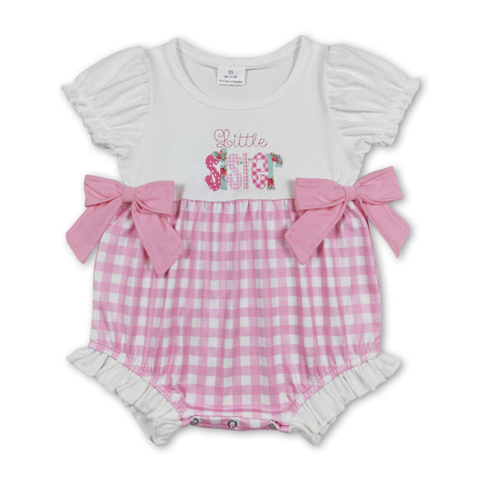 Little sister short sleeves pink plaid baby girls romper