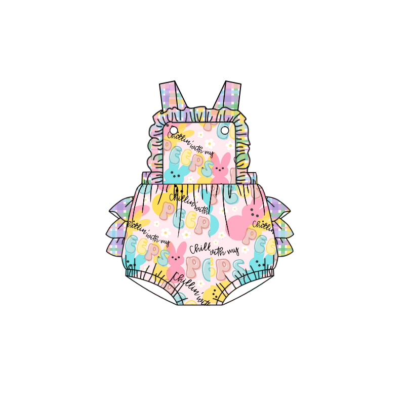 Colorful plaid peeps bubble baby girls easter romper