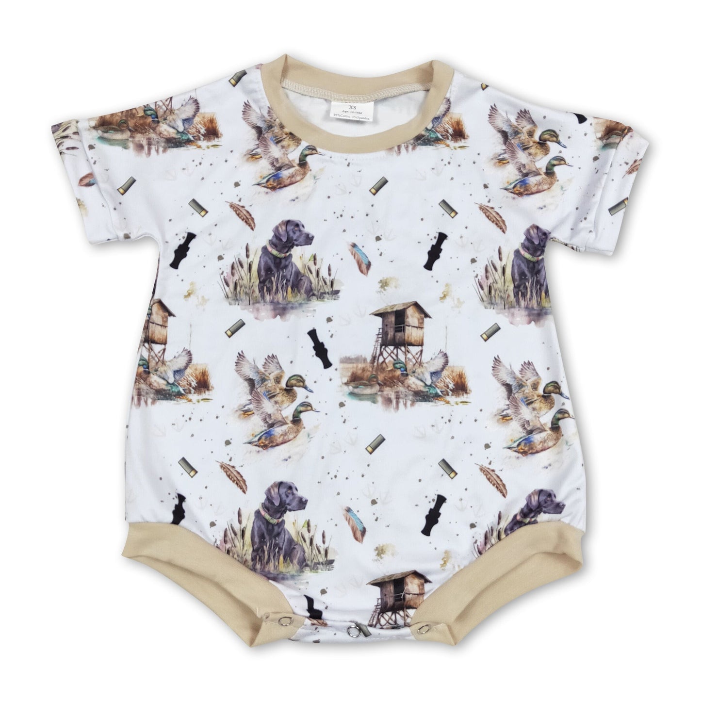 Short sleeves duck dog baby boy hunting romper