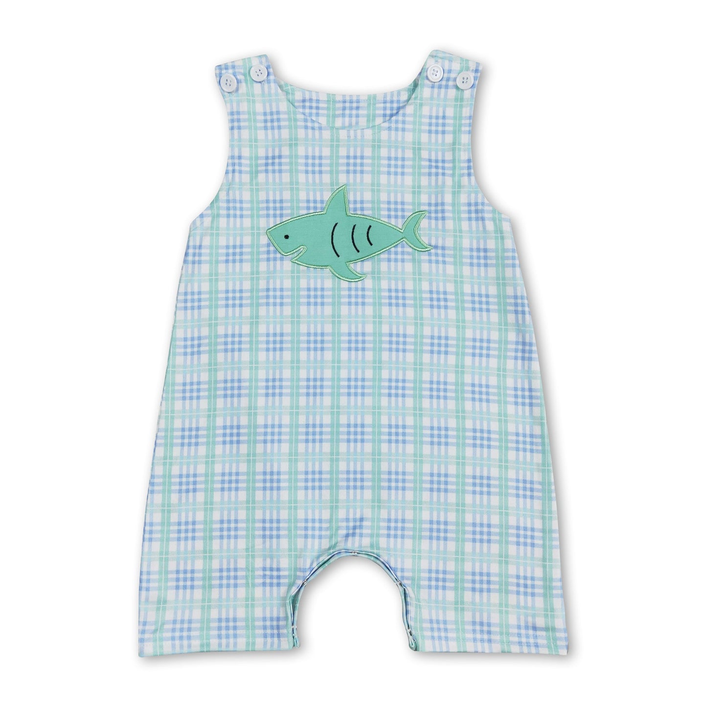 Plaid shark sleeveless baby boy summer romper