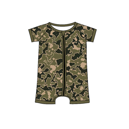 Olive short sleeves baby boy zipper romper