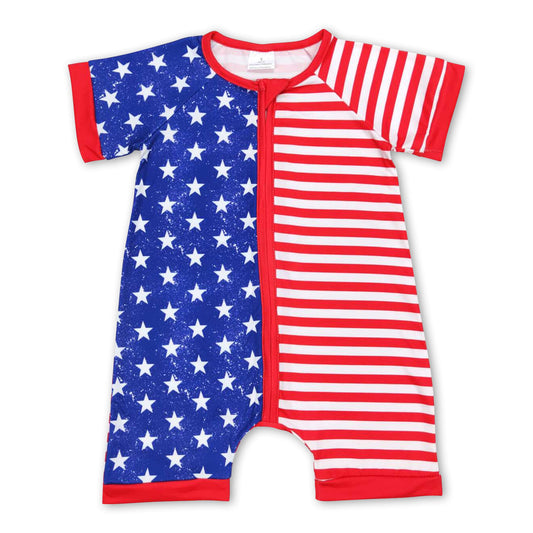 Short sleeves stars stripe baby kids 4th of july zipper romper