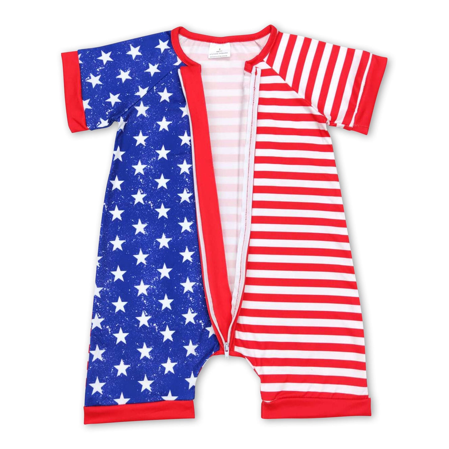 Short sleeves stars stripe baby kids 4th of july zipper romper