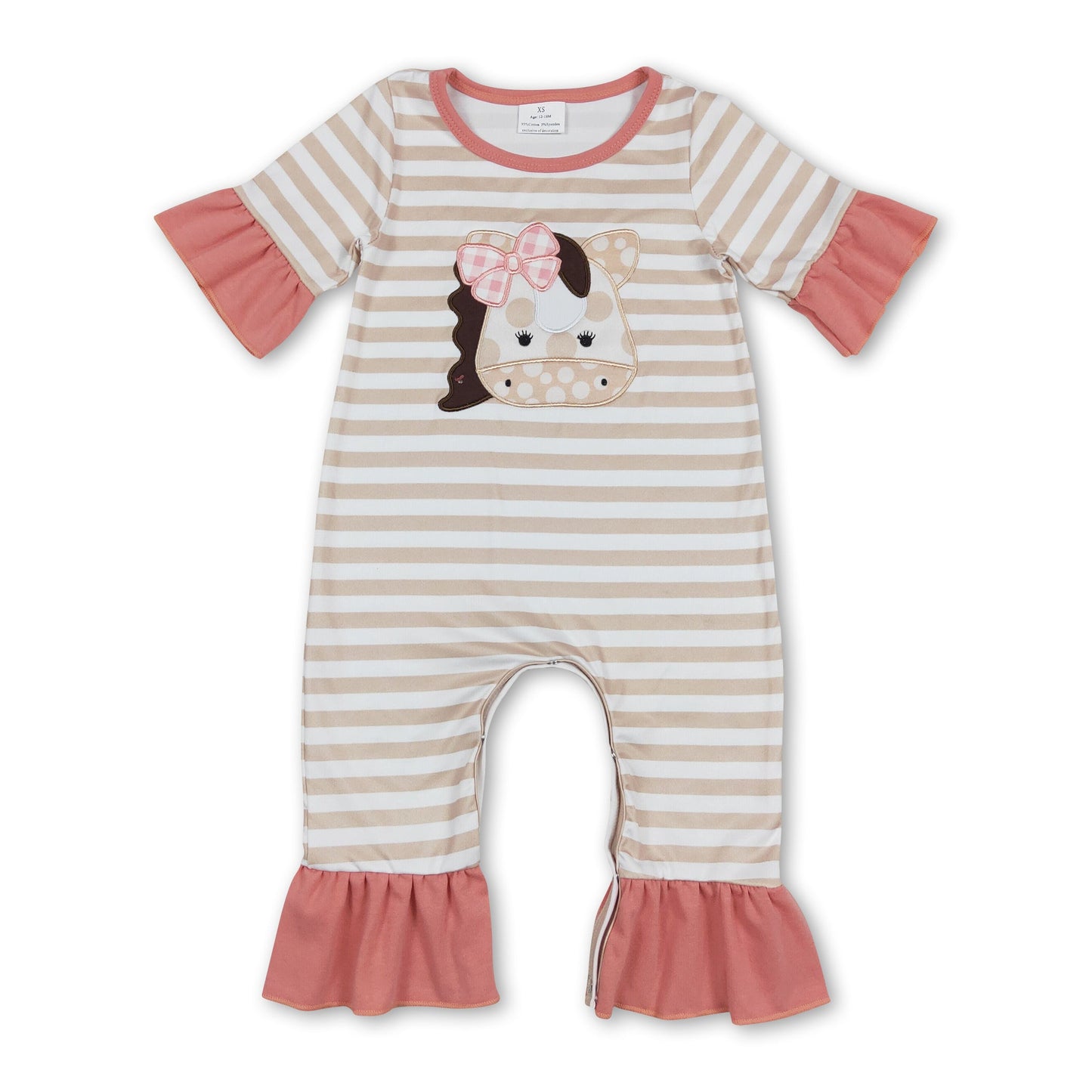 Ruffle khaki stripe cows baby girls summer romper ship from US