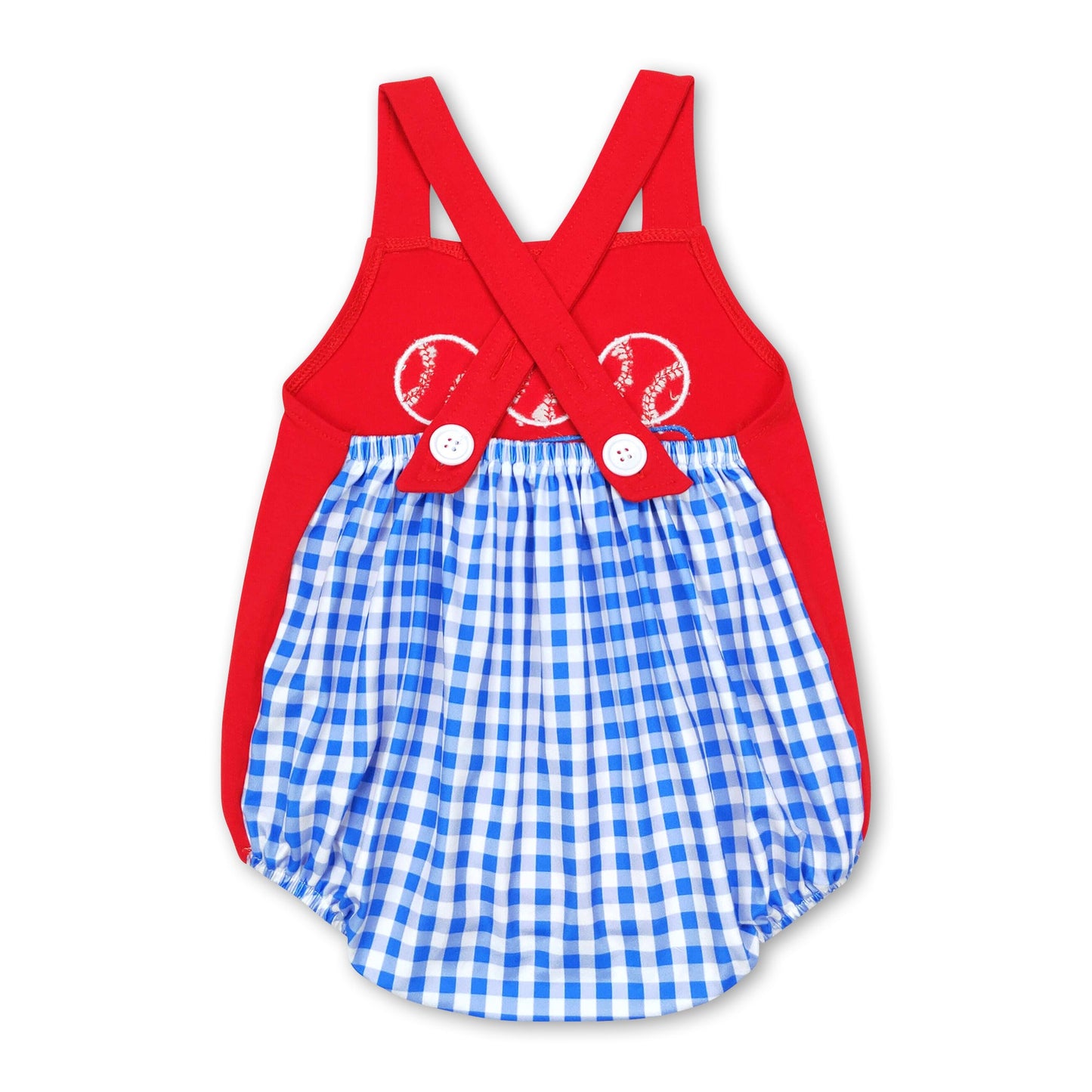 Red baseball plaid baby boys romper