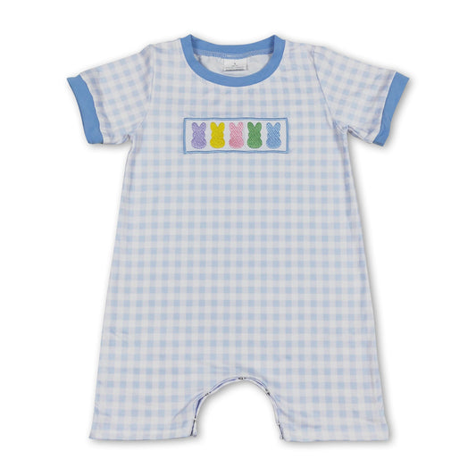 Light blue plaid bunny baby boys easter romper
