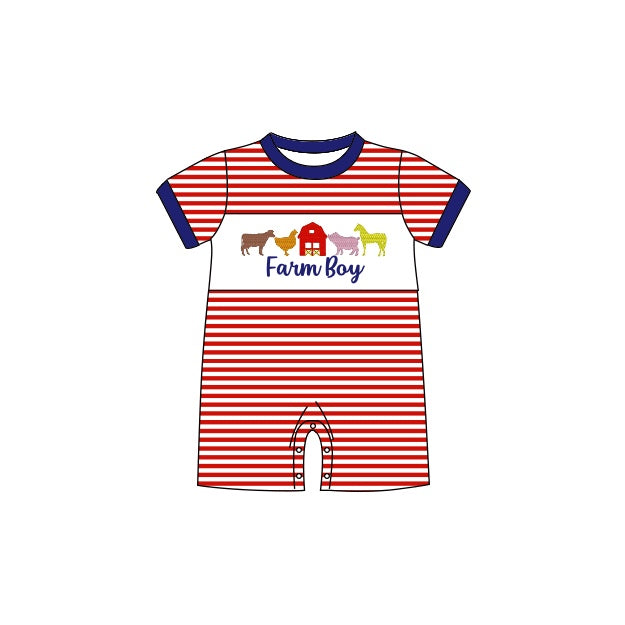 Cow chicken pig horse farm boy baby romper