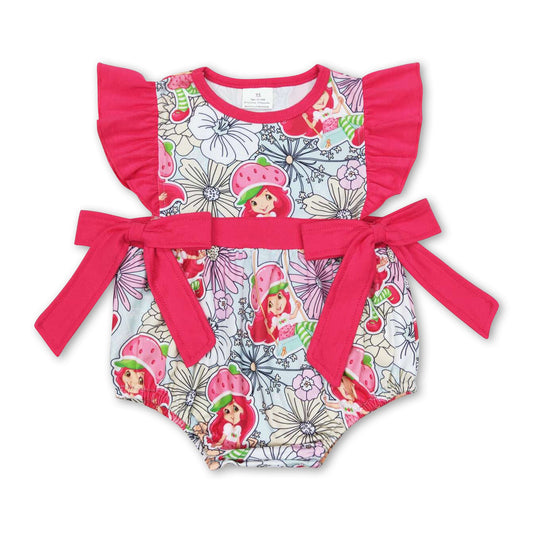 Flutter sleeves strawberry floral baby girls romper