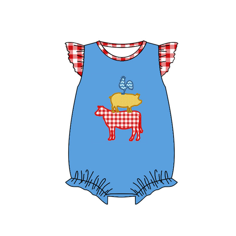 Flutter sleeves chicken pig cow baby girls farm romper