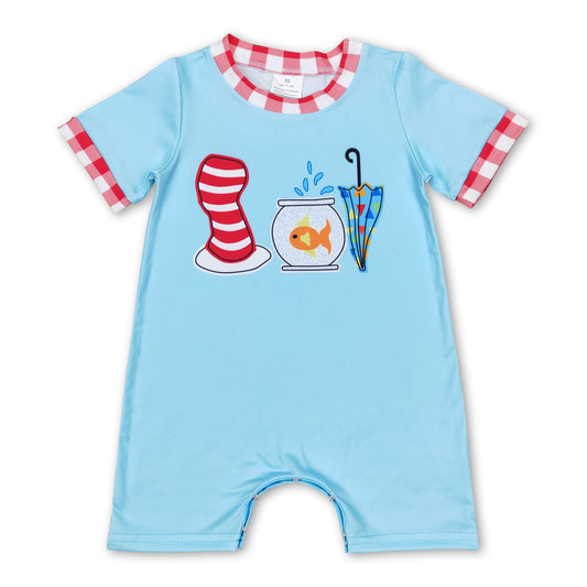 Short sleeves cat hat fish baby boy romper