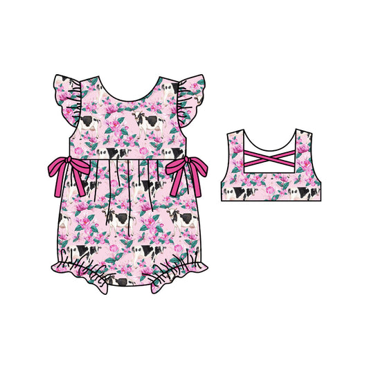 Flutter sleeves cows floral baby girls romper