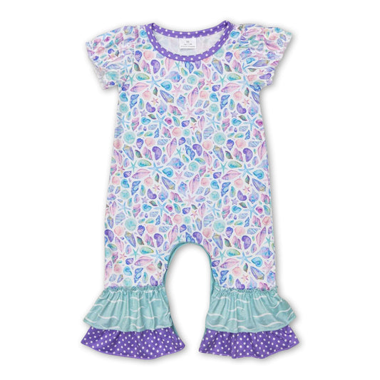 Short sleeves star fish ruffle baby girls summer romper