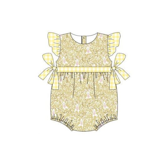 Yellow flutter sleeves bunny baby girls easter romper