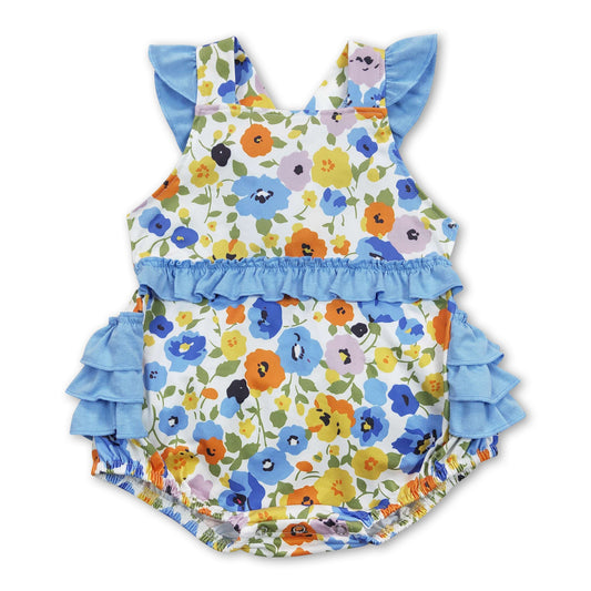 Flutter sleeves blue floral baby girls summer romper