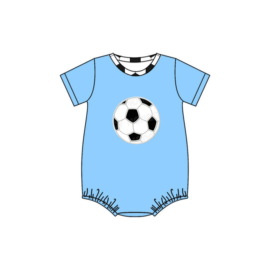 Short sleeves blue soccer baby boys romper