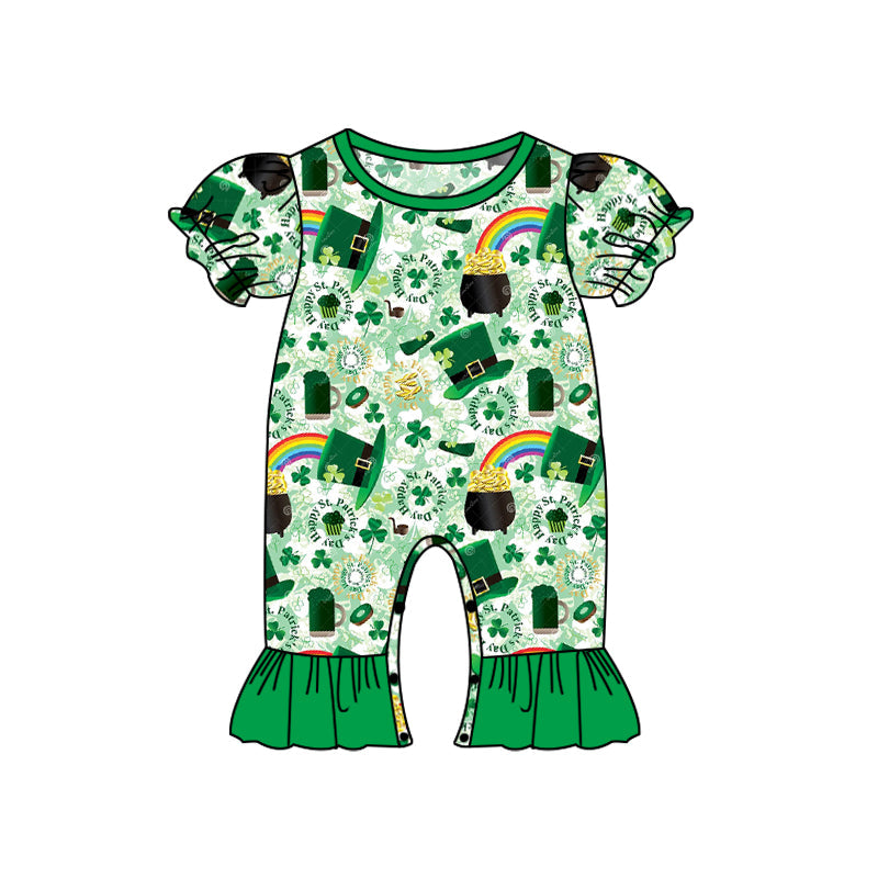 Short sleeves Happy st patrick's day girls romper