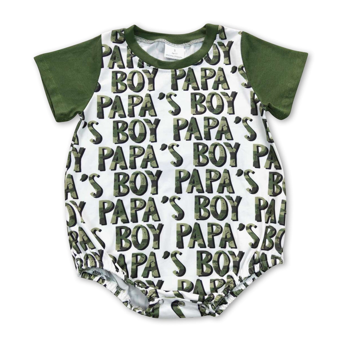 Short sleeves camo papa's boy olive baby romper