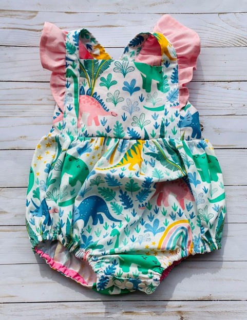 Flutter sleeves dinosaur rainbow baby girls romper