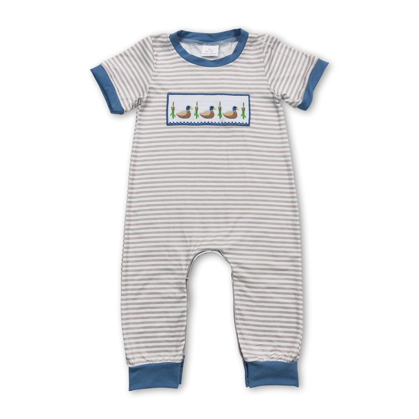 Short sleeves stripe duck baby boy romper