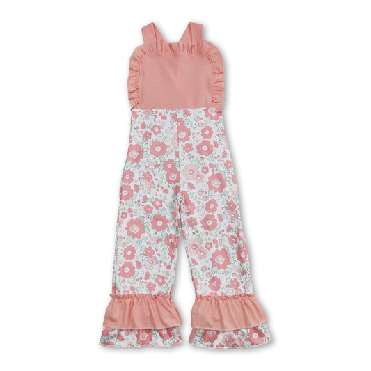 Sleeveless pink flower baby girls jumpsuit