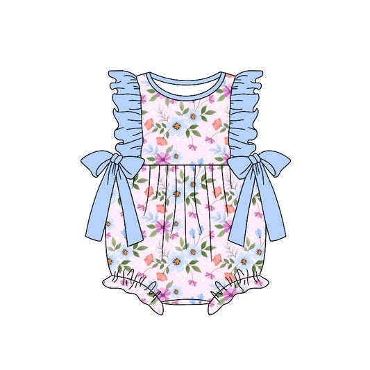 Flutter sleeves bow floral baby girls romper