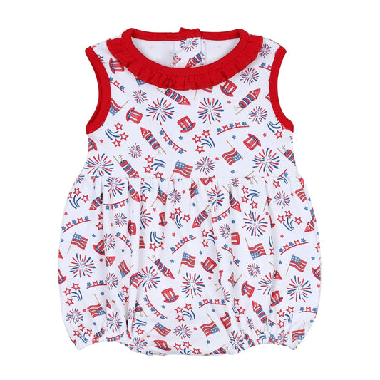 Sleeveless firework flag baby girls 4th of july romper