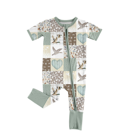 Short sleeves duck heart patchwork baby boy romper