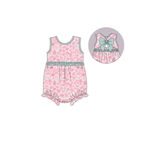 Pink floral sleeveless baby girls spring romper